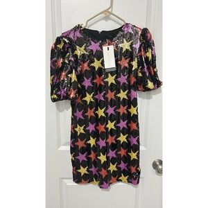 Star Sequin Puff Sleeve Mini Dress Black‎ Multi Party Night Out endless rose
